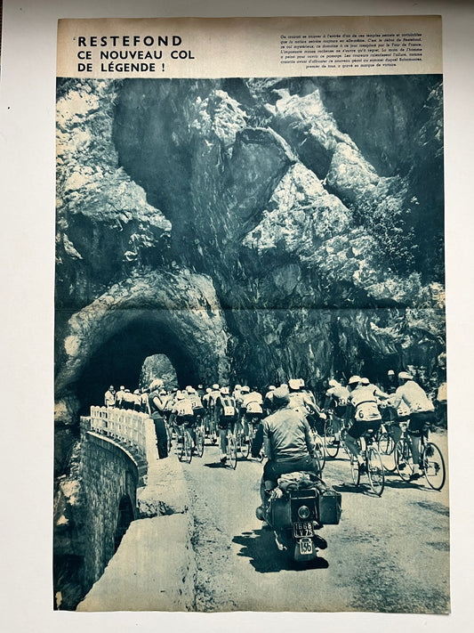 Vintage Cycling Print - Tour de France, Col de Restefond, Original  1960s