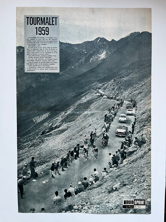 Vintage Cycling Print - Tour de France, Tourmalet Peloton, Original 1959