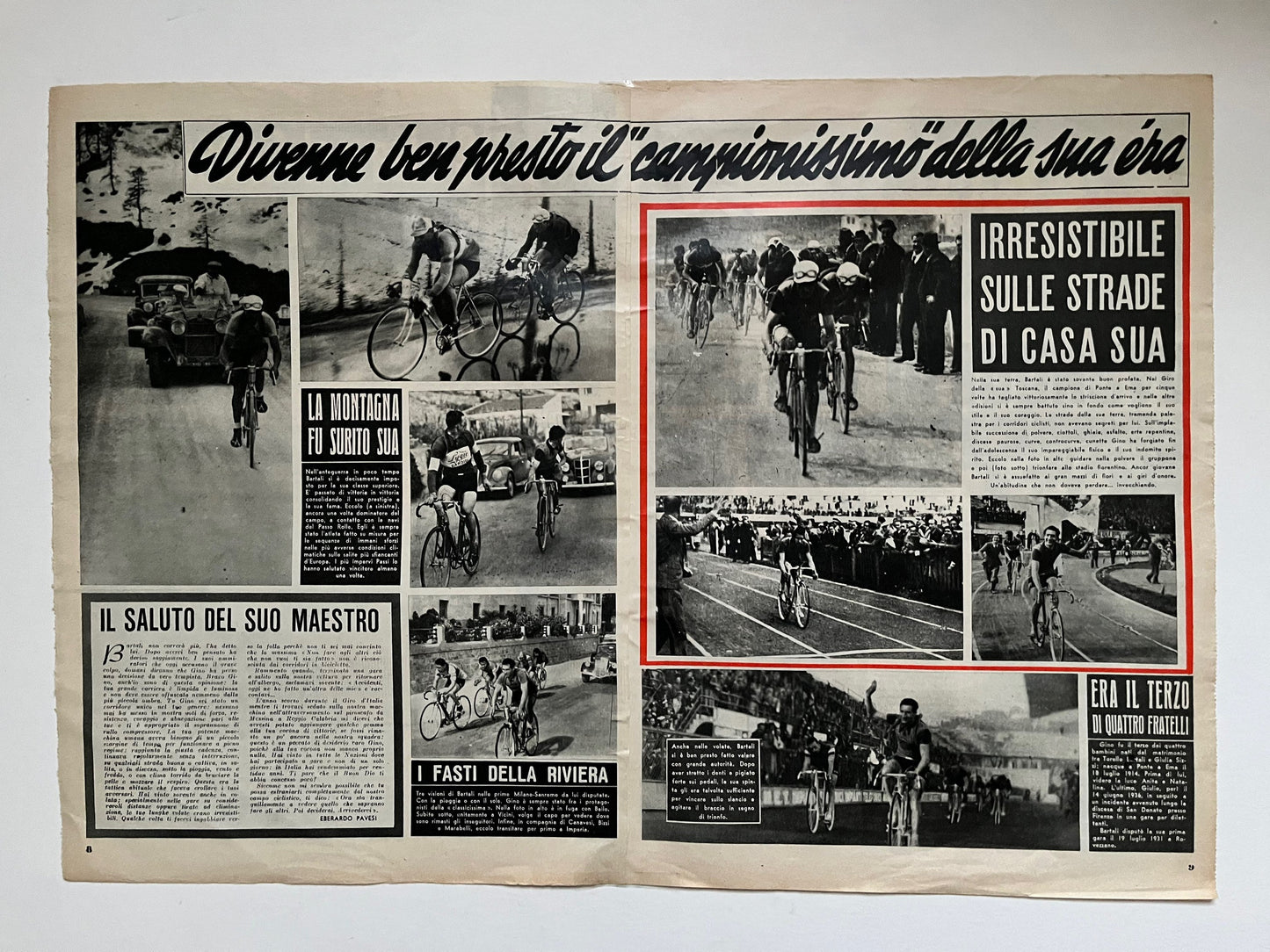 Vintage Cycling Print - Gino Bartali, Fausto Coppi, Original 1953