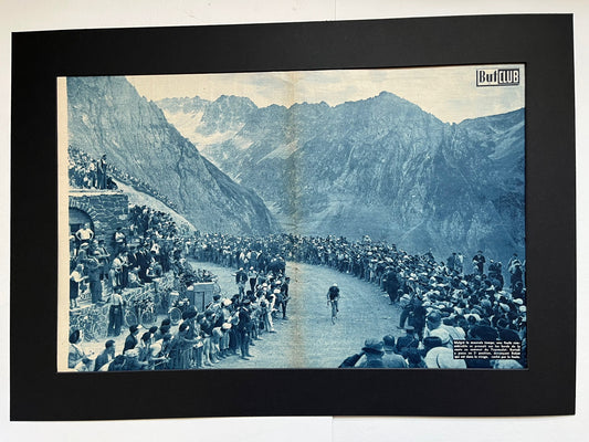 Vintage Cycling Print - Tourmalet, Gino Bartali, Original 1950