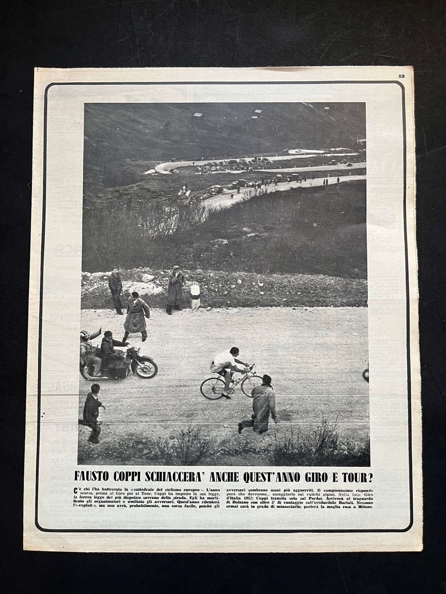 Vintage Cycling Print - Fausto Coppi, Bianchi Original, 1952