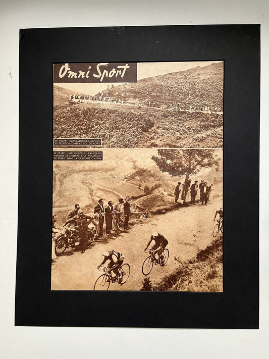 Vintage Cycling Print - Original Tour de France, Carcassonne to Luchon, Jean Robic, 1949
