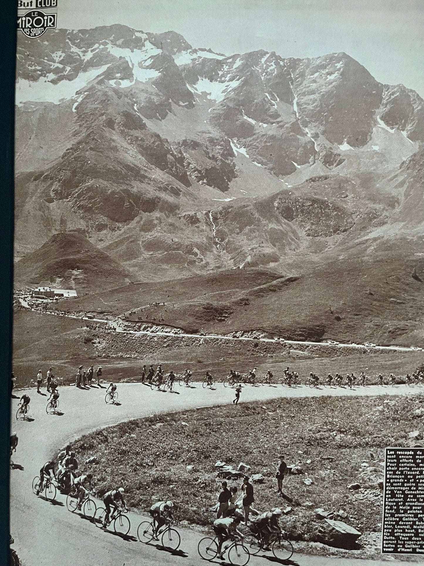 Vintage Cycling Print - Tour de France, Col du Galibier, Original 1954