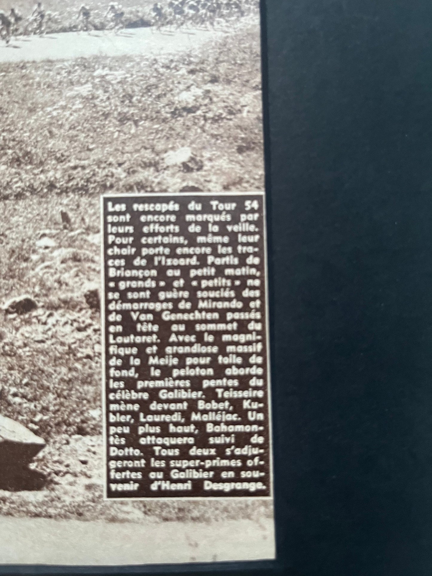 Vintage Cycling Print - Tour de France, Col du Galibier, Original 1954