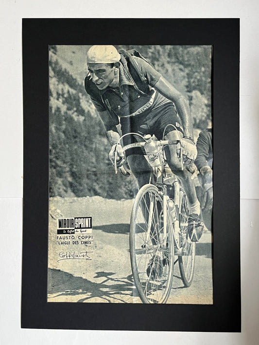 Vintage Cycling Print - Fausto Coppi, Bianchi Original Signed, 1953