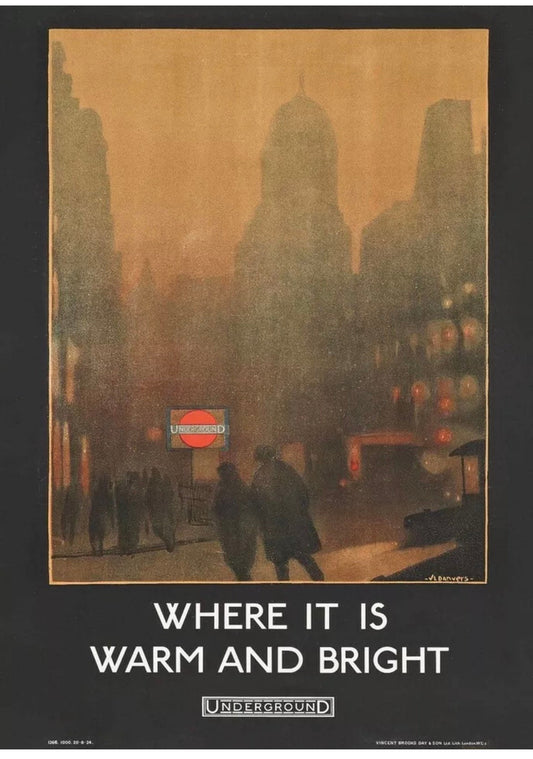 Vintage Advertising Poster - London Transport,  'Where it is Warm and Bright', 1930s