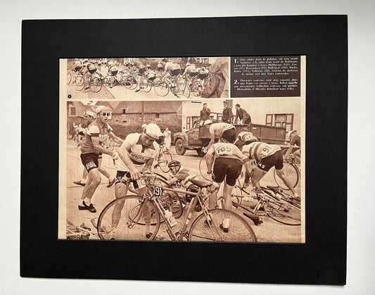 Vintage Tour de France crash cycling print 1953 Louison Bobet Jean Robic