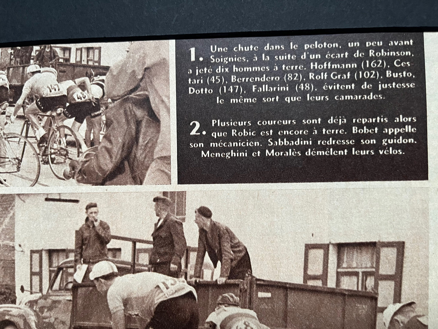 Vintage Tour de France crash cycling print 1953 Louison Bobet Jean Robic