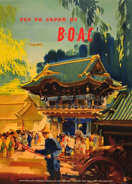 Vintage Advertising Poster - Fly BOAC Airlines to Japan, 1959