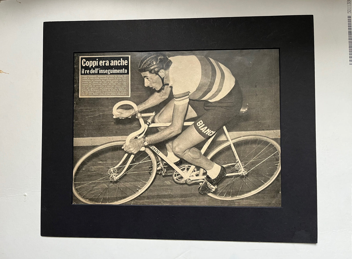 Vintage Track Cycling Print - Fausto Coppi, Original, 1950s