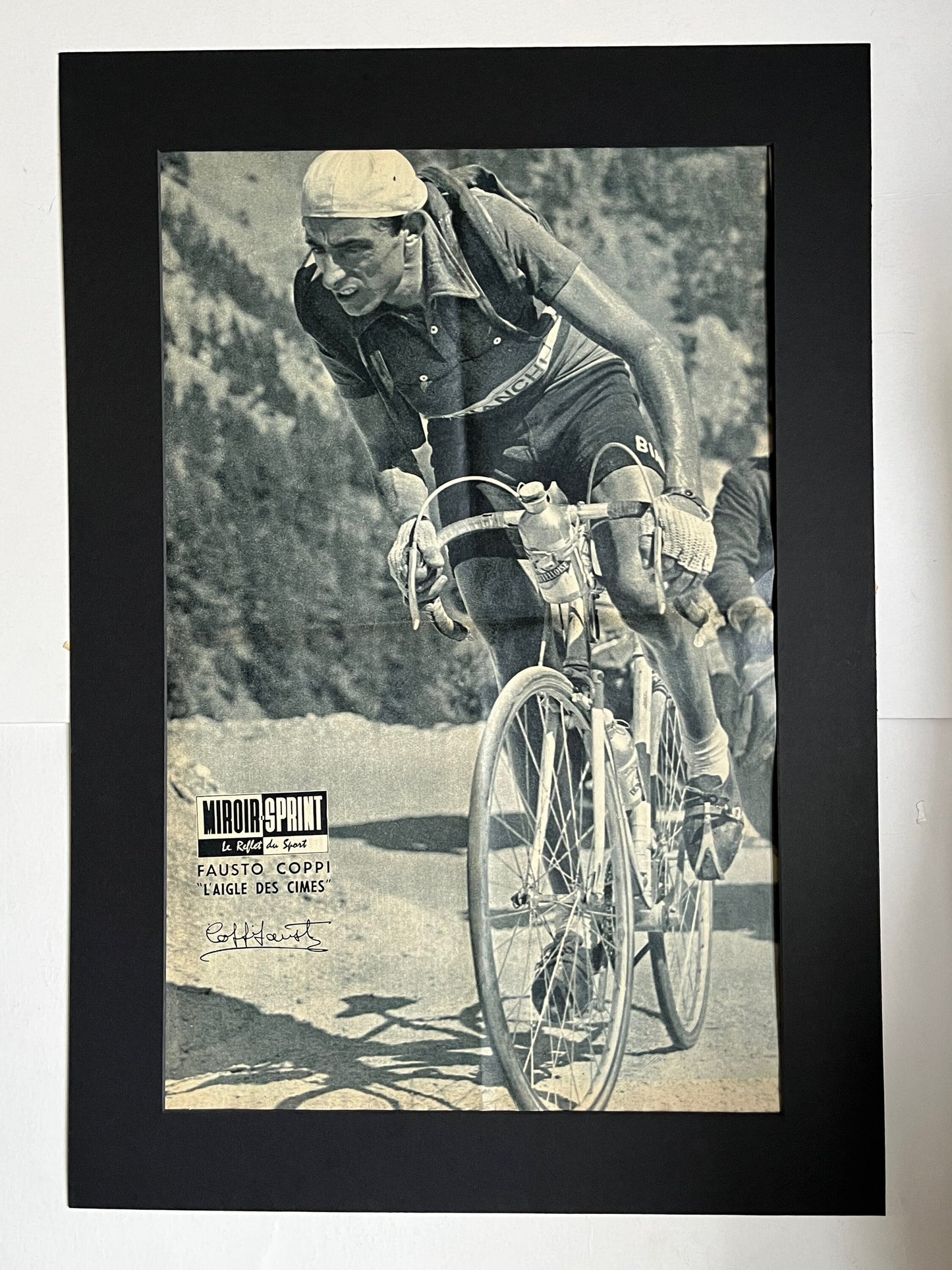 Vintage Cycling Print - Fausto Coppi, Bianchi Original Signed, 1953