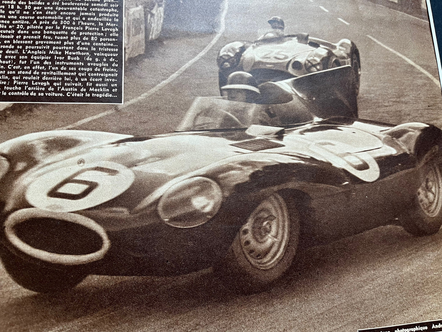 Vintage Magazine Print (French) - Mike Hawthorn/Ivor Lueb, Jaguar D Type Le Mans 24h, Original 1955
