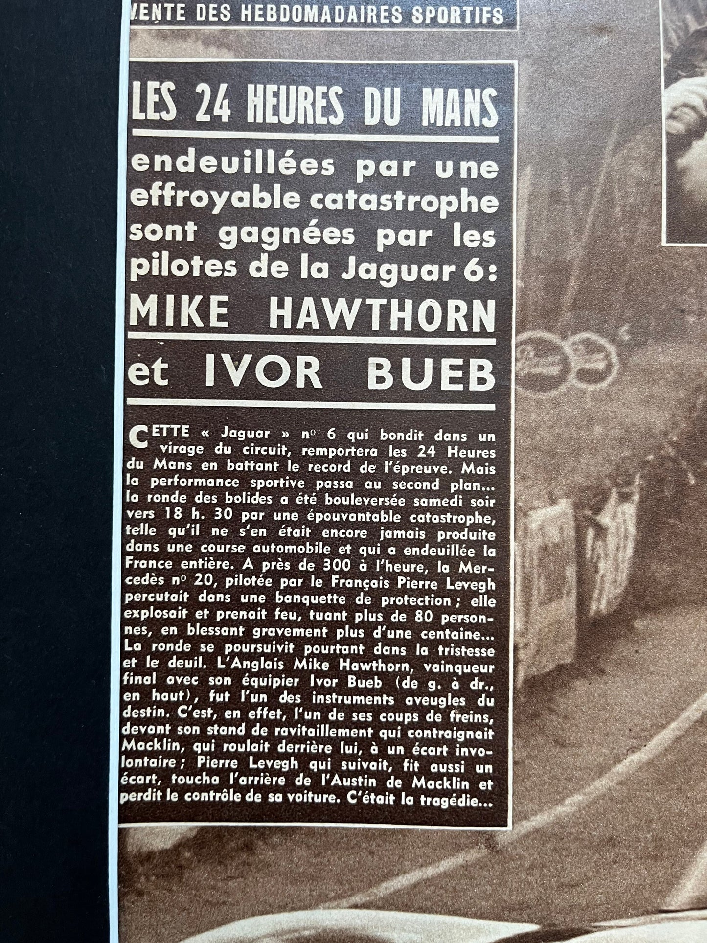Vintage Magazine Print (French) - Mike Hawthorn/Ivor Lueb, Jaguar D Type Le Mans 24h, Original 1955