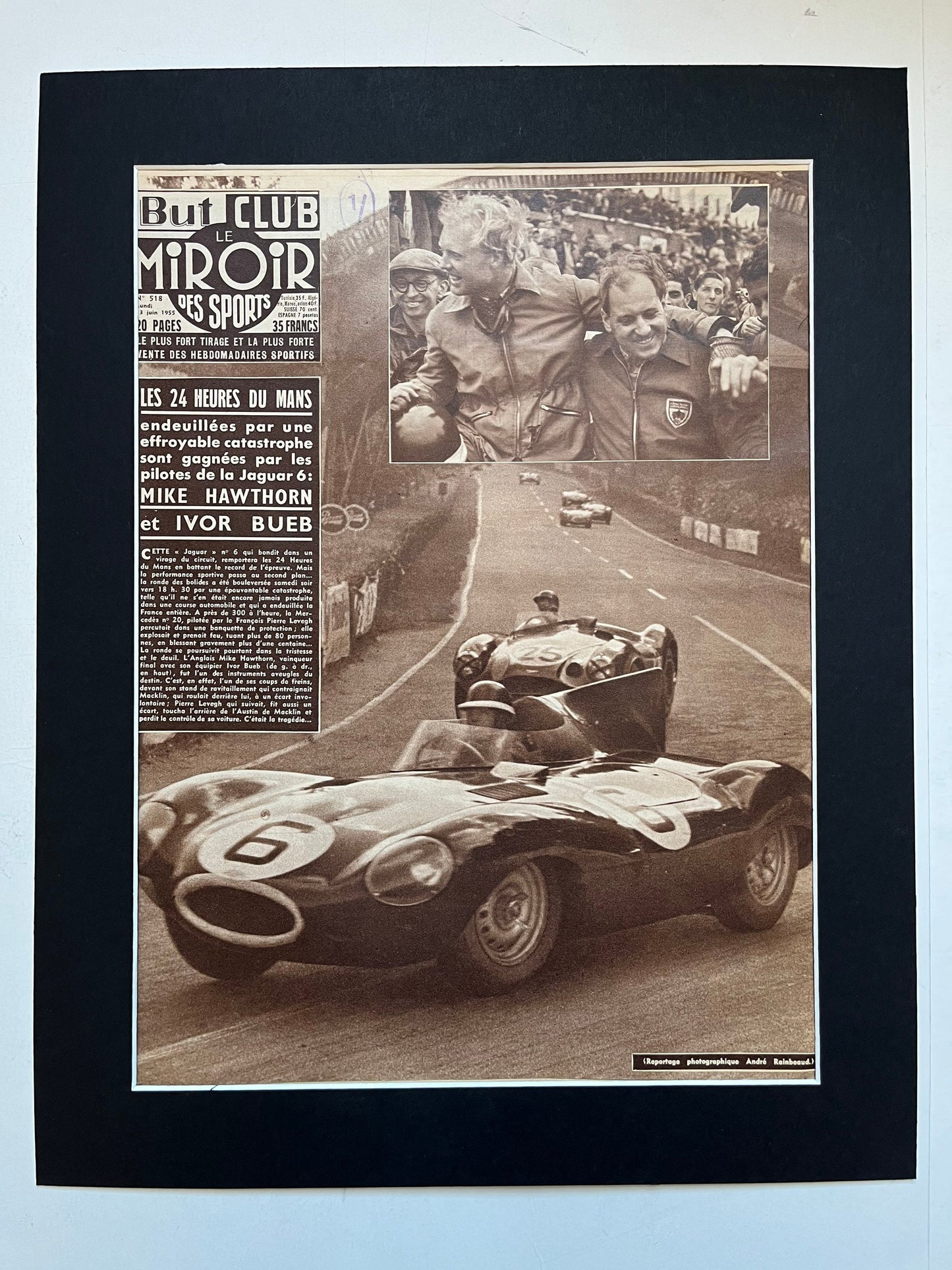 Vintage Magazine Print (French) - Mike Hawthorn/Ivor Lueb, Jaguar D Type Le Mans 24h, Original 1955