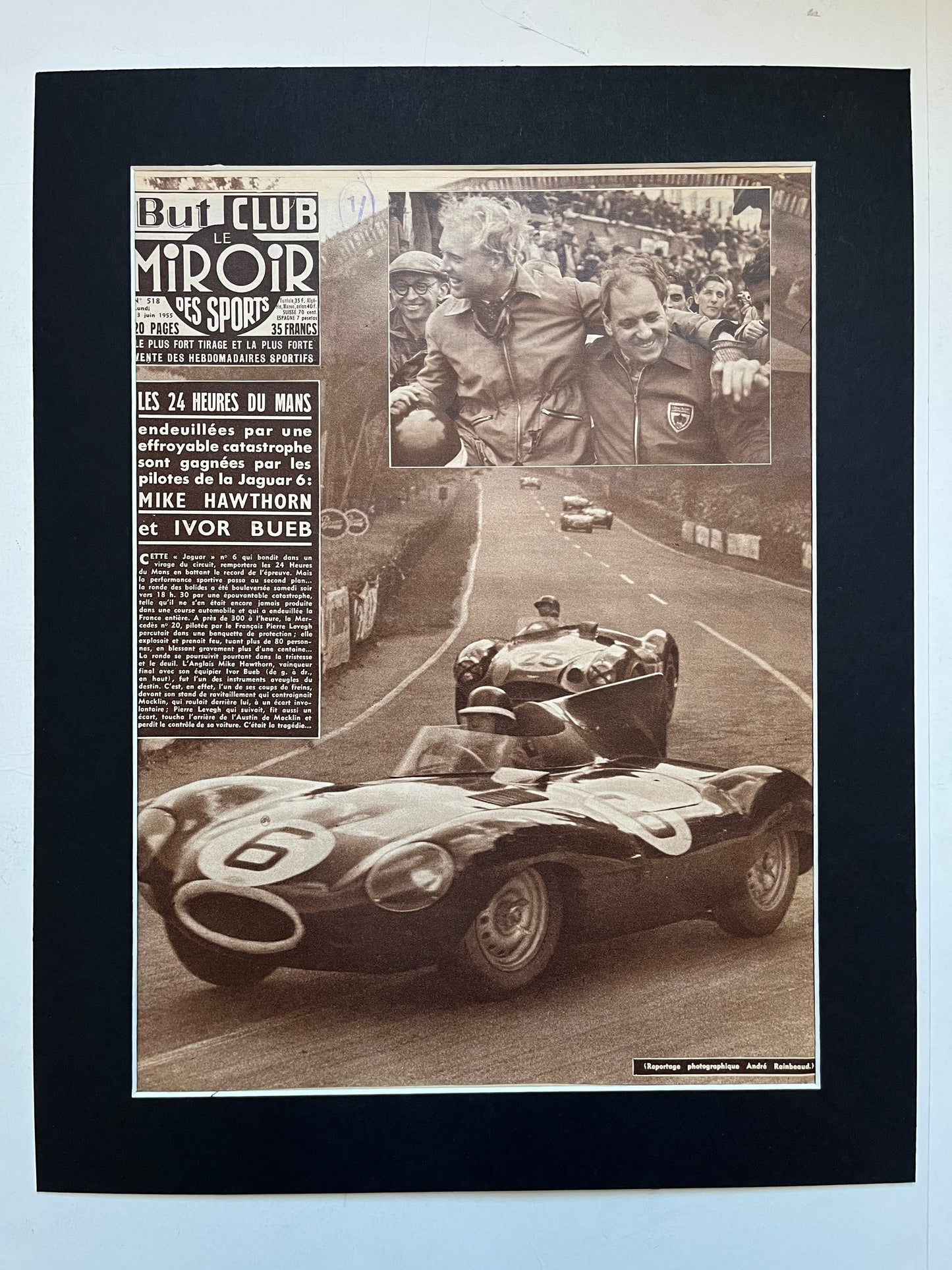 Vintage Magazine Print (French) - Mike Hawthorn/Ivor Lueb, Jaguar D Type Le Mans 24h, Original 1955