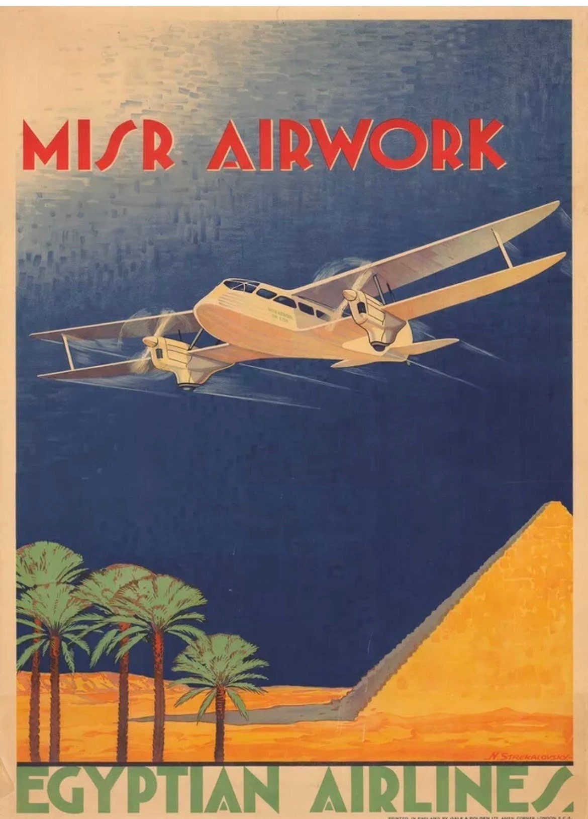Vintage Advertising Poster - MISR Airwork, Egyptian Airlines, 1935