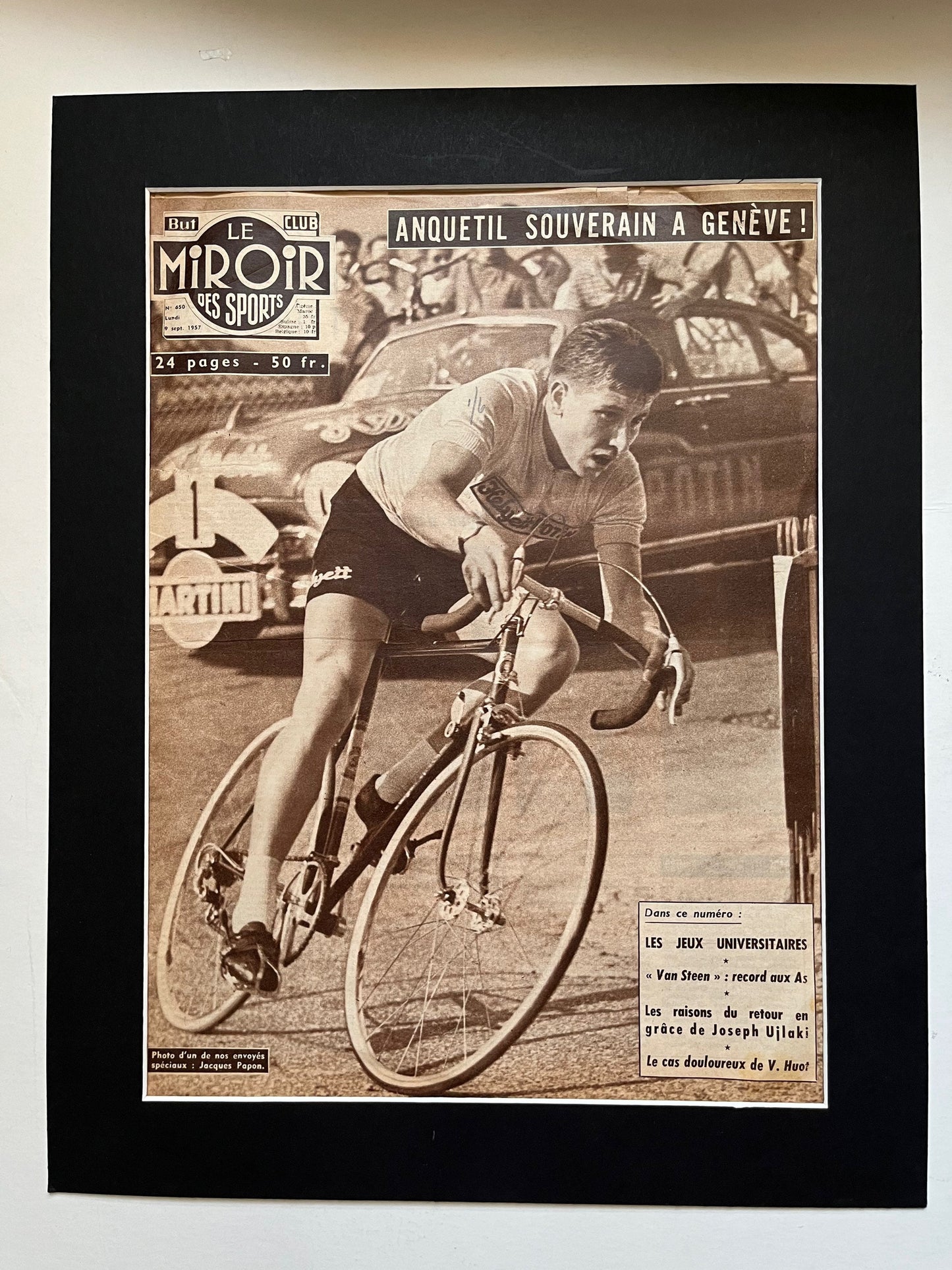 Vintage Cycling Print - Jacques Anquetil, Tour de France, Original 1957