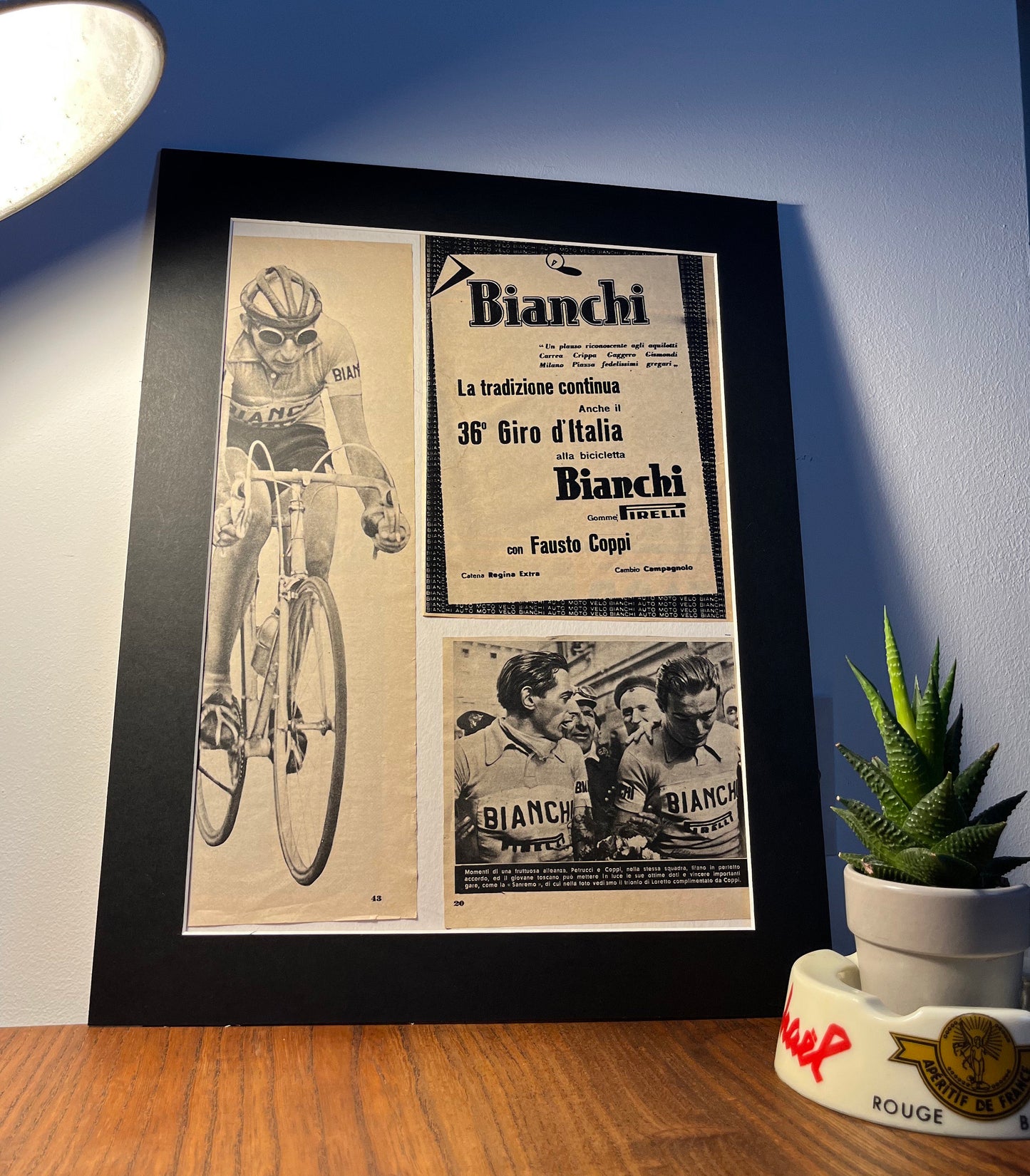 Vintage Cycling Print - Fausto Coppi/Bianchi, Original 1953, Giro d’Italia