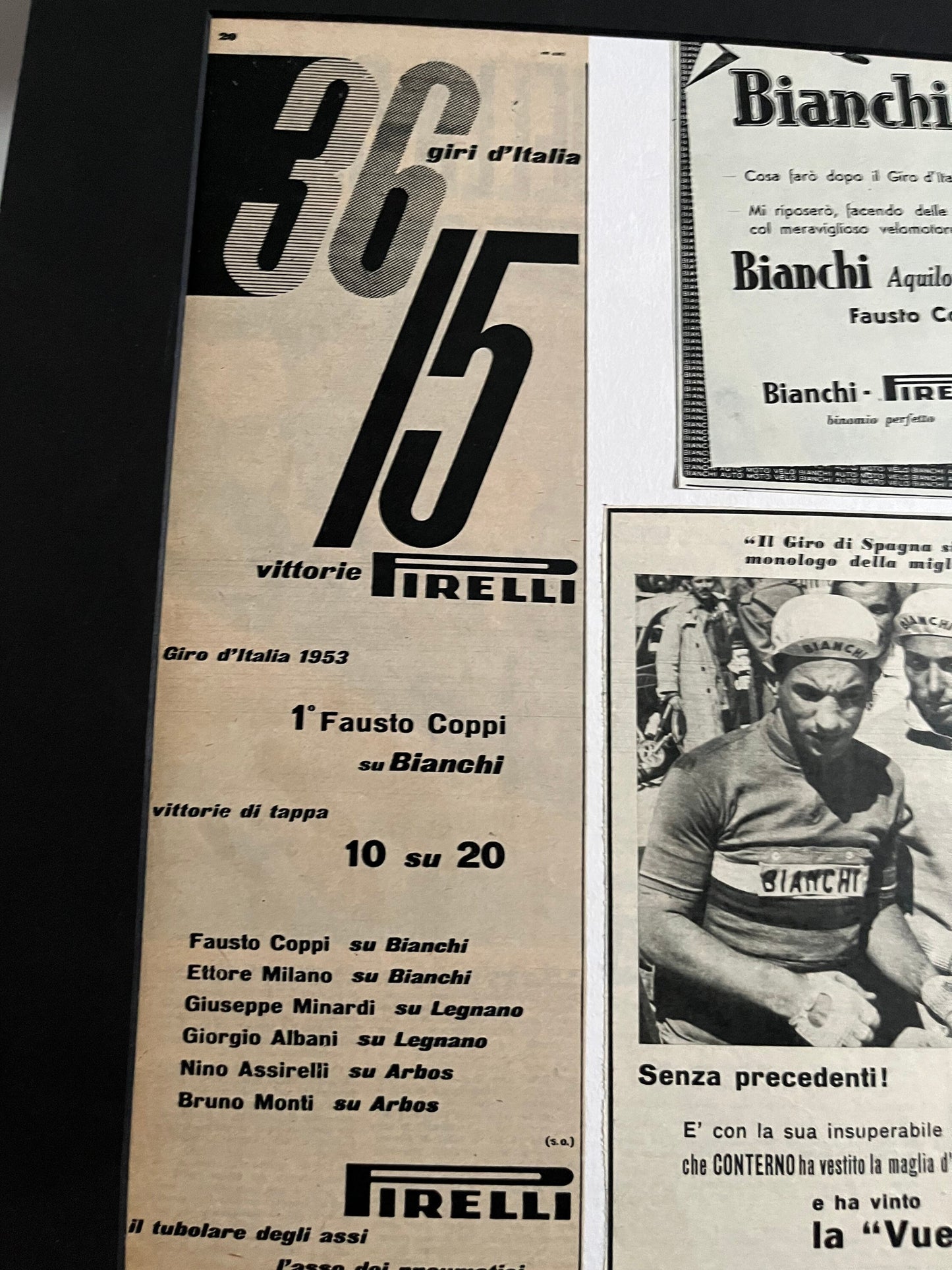 Vintage Cycling Print - Fausto Coppi/Bianchi, Original 1953 Giro d’Italia