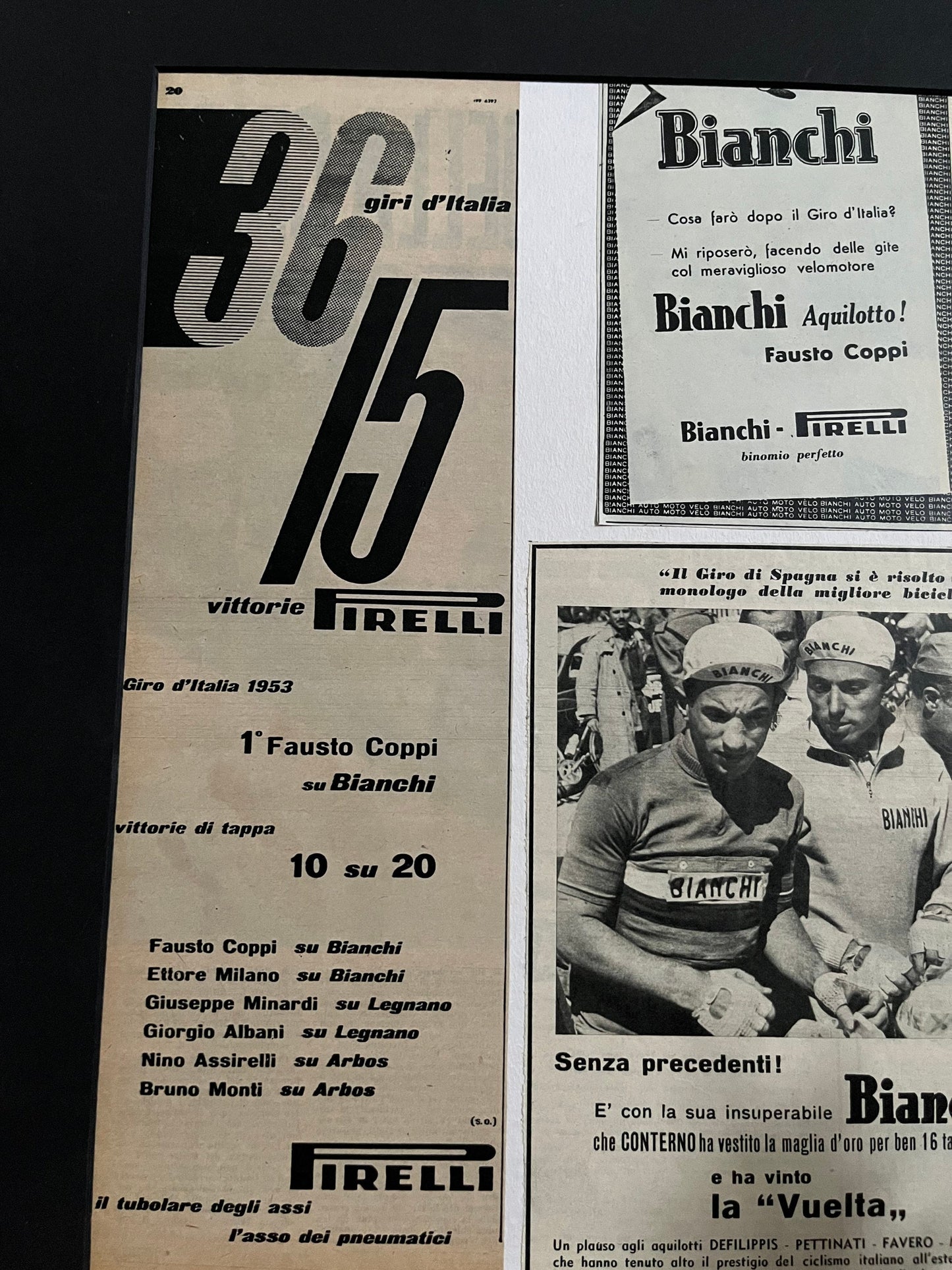 Vintage Cycling Print - Fausto Coppi/Bianchi, Original 1953 Giro d’Italia
