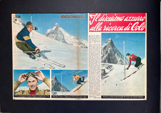 Vintage Italian skiing print c1953