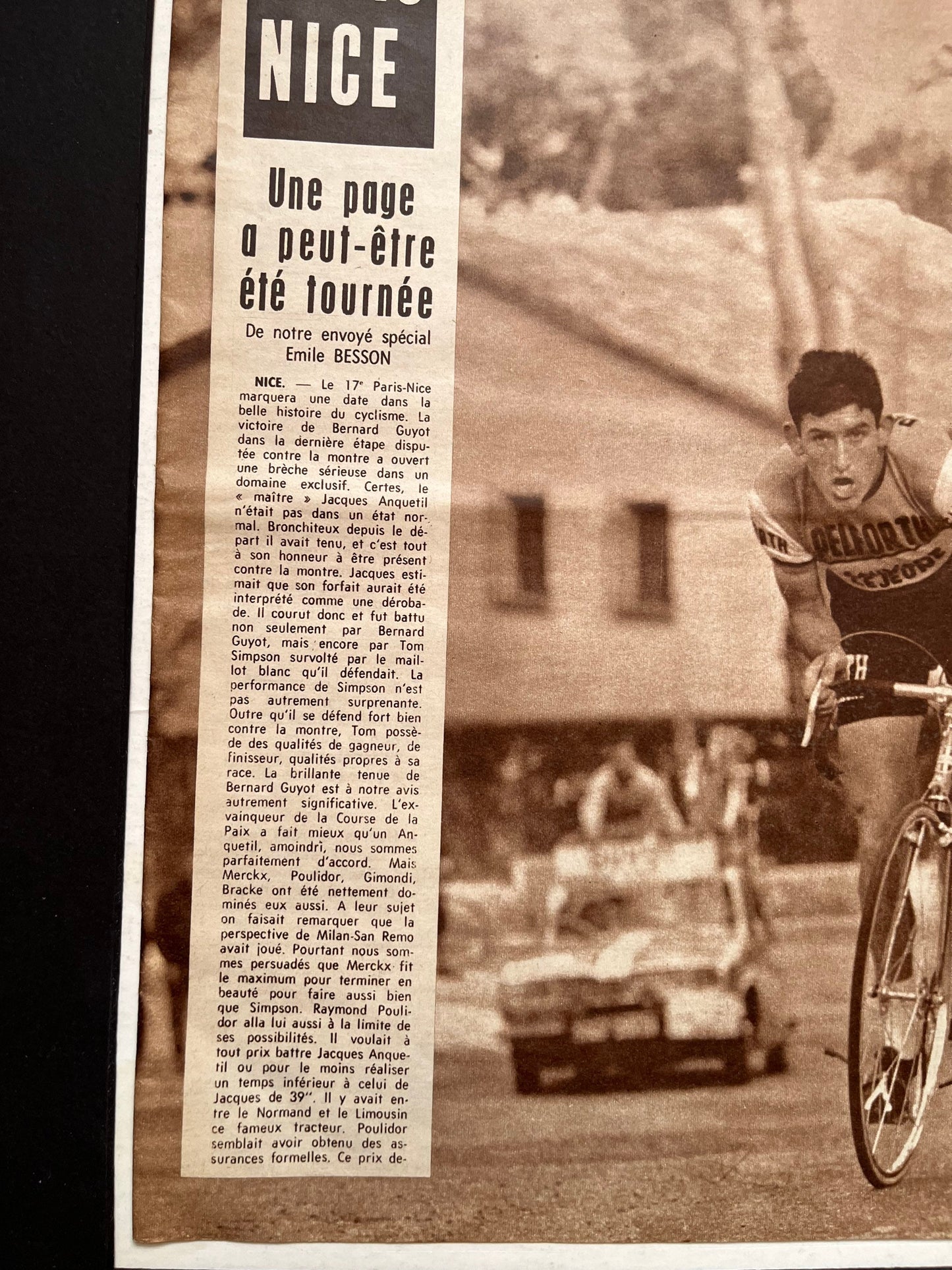 Vintage Cycling Print - Milan - San Remo, Bernard Guyot, Original 1967