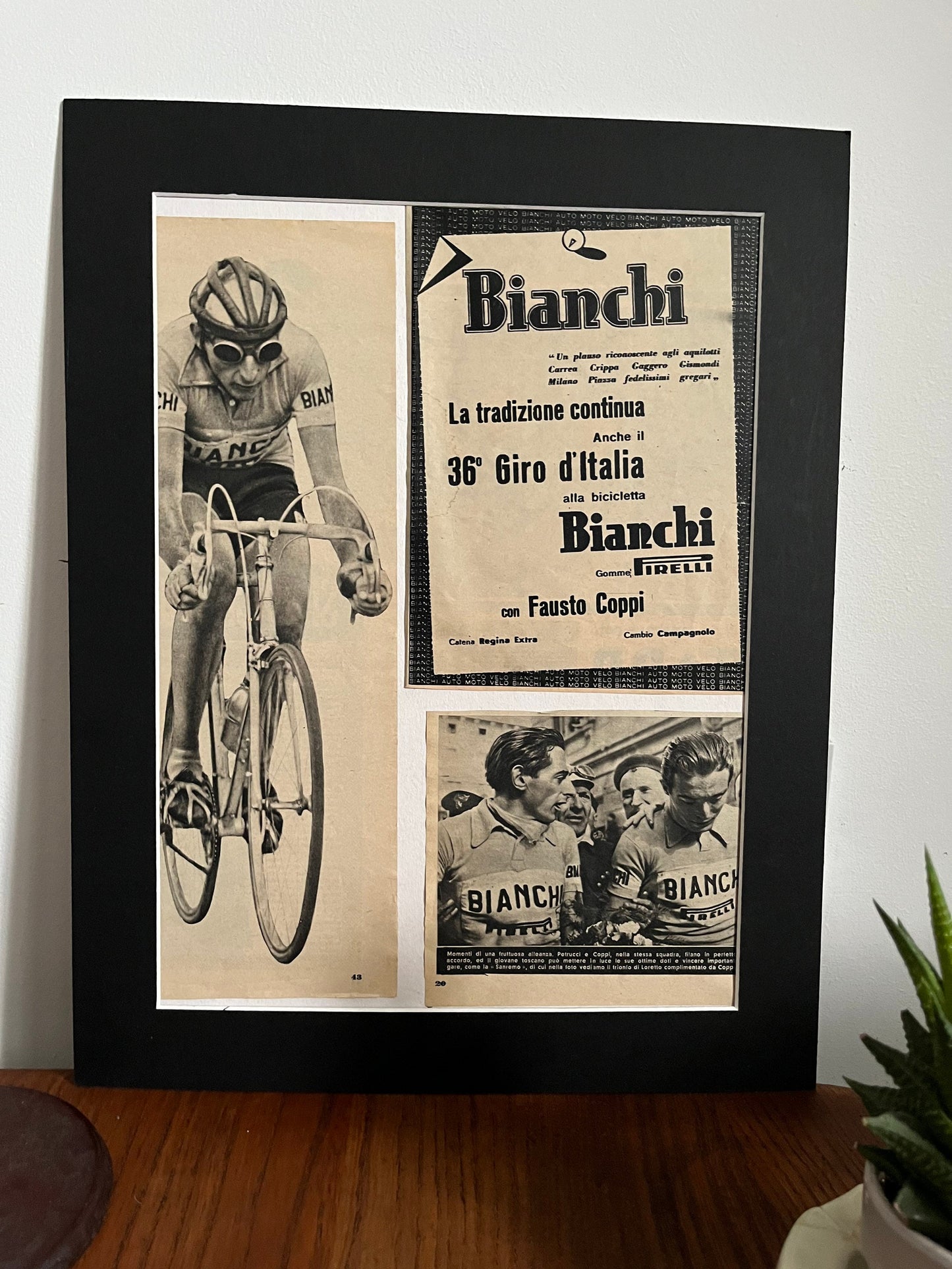 Vintage Cycling Print - Fausto Coppi/Bianchi, Original 1953, Giro d’Italia