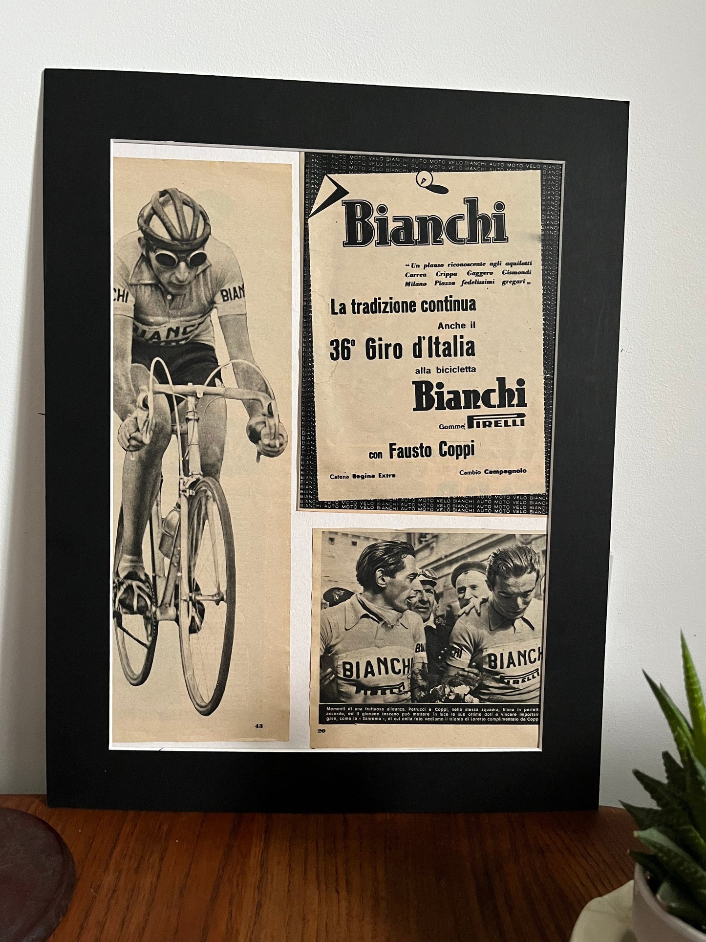 Vintage Cycling Print - Fausto Coppi/Bianchi, Original 1953, Giro d’Italia