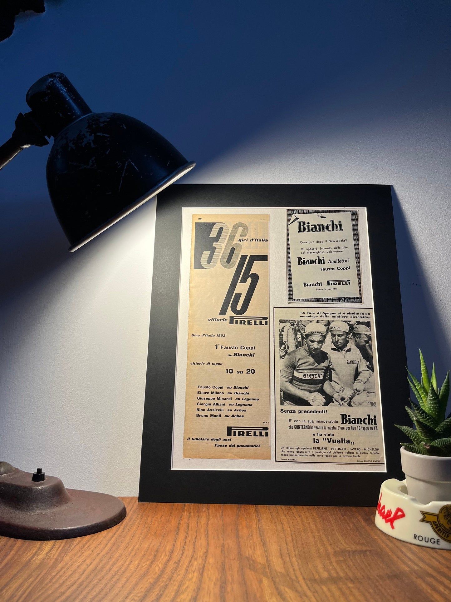 Vintage Cycling Print - Fausto Coppi/Bianchi, Original 1953 Giro d’Italia