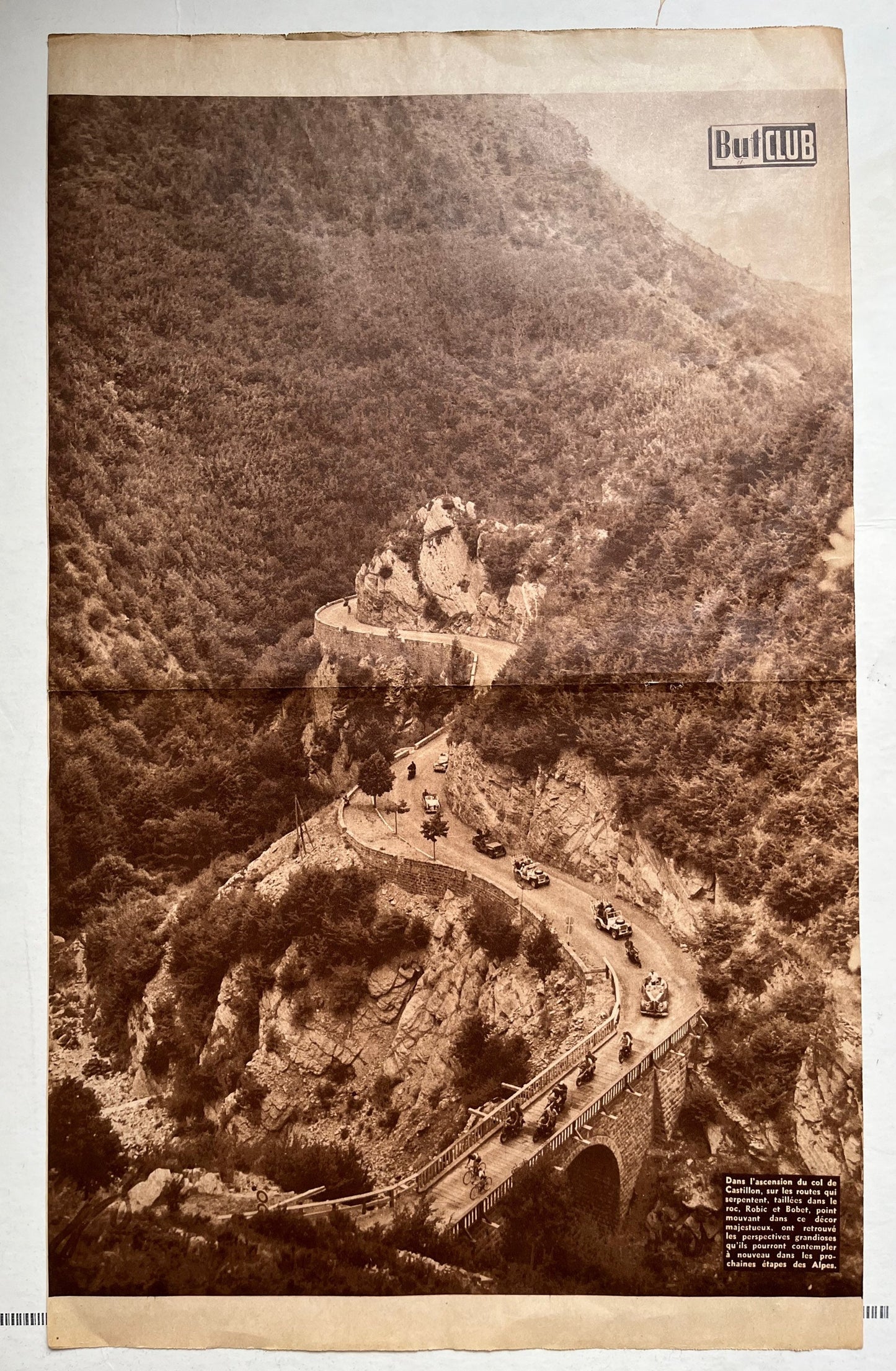 Vintage Cycling Print - Tour de France Peloton, Le Col du Castillon, Original 1952