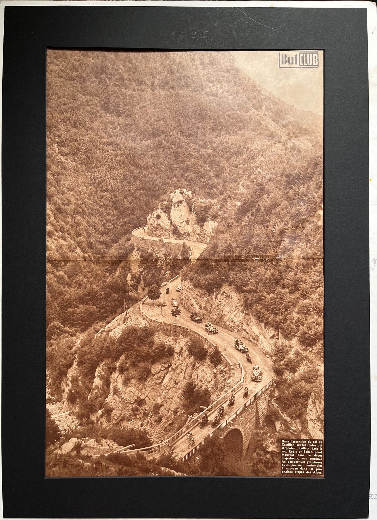 Vintage Cycling Print - Tour de France Peloton, Le Col du Castillon, Original 1952