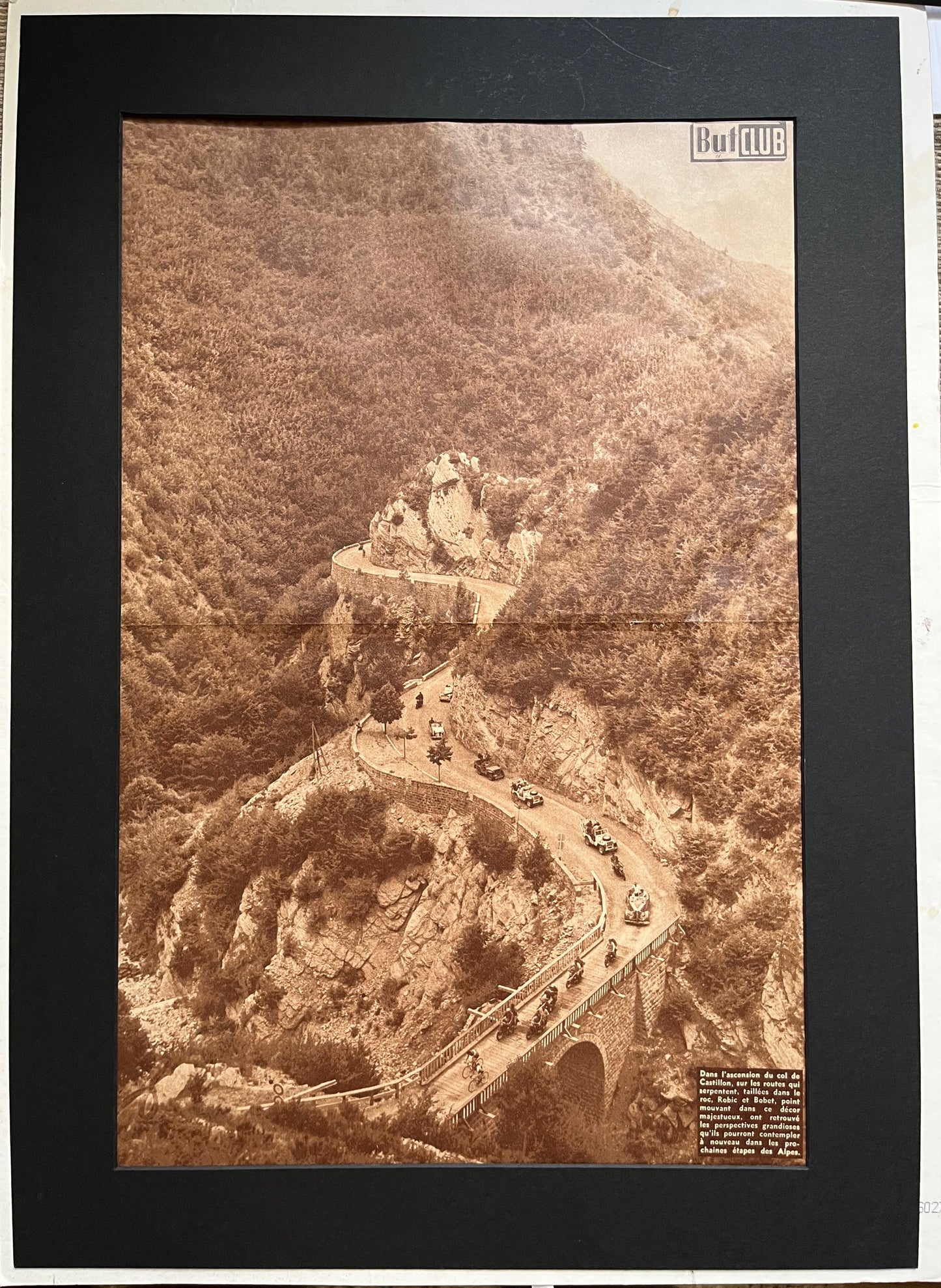 Vintage Cycling Print - Tour de France Peloton, Le Col du Castillon, Original 1952