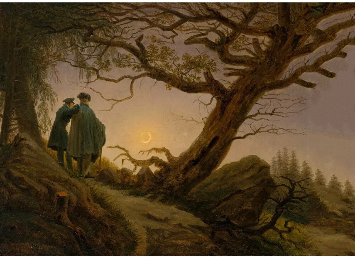 Vintage Romanticism Print - Two Men and the Moon, Caspar David Friedrich, c1819