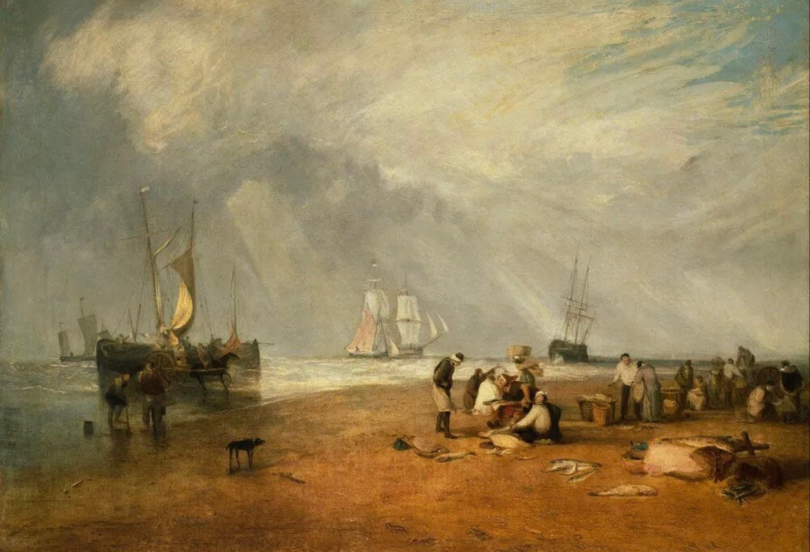 Vintage Romanticism Print - Fish Market at Hastings, England, JMW Turner, 1810