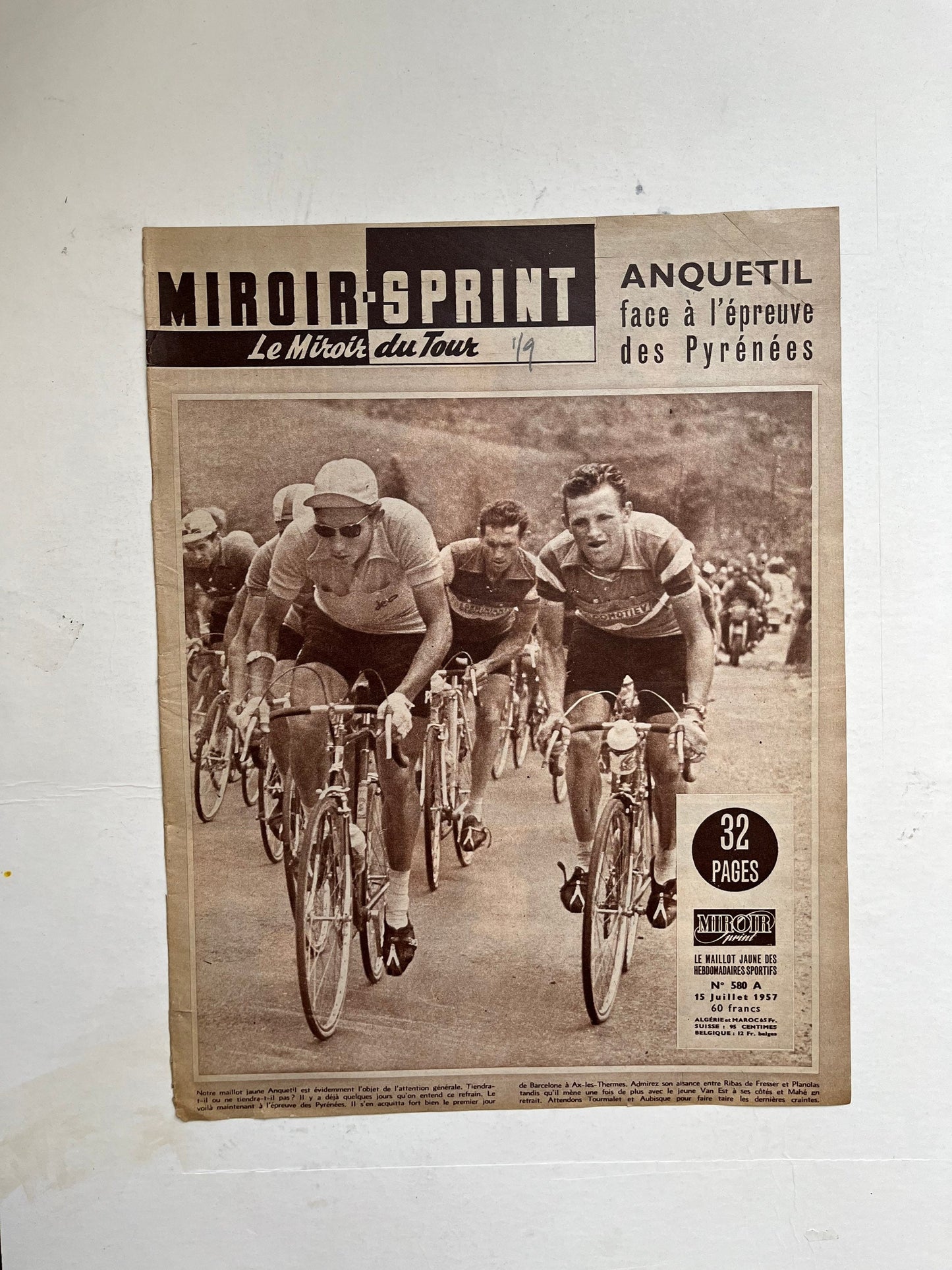 Vintage Cycling Print - Jacques Anquetil, Tour de France, Original 1957