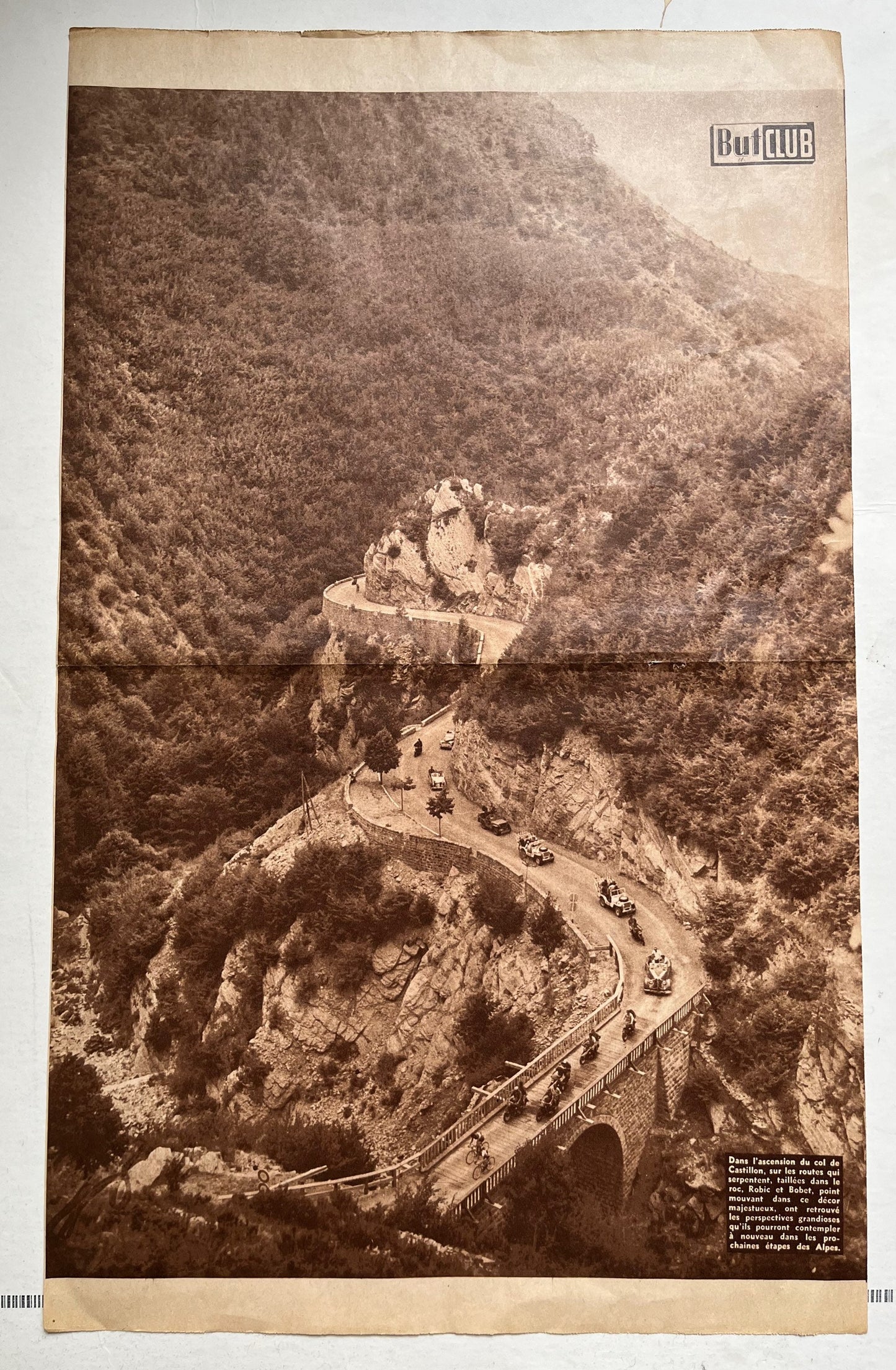 Vintage Cycling Print - Tour de France Peloton, Le Col du Castillon, Original 1952