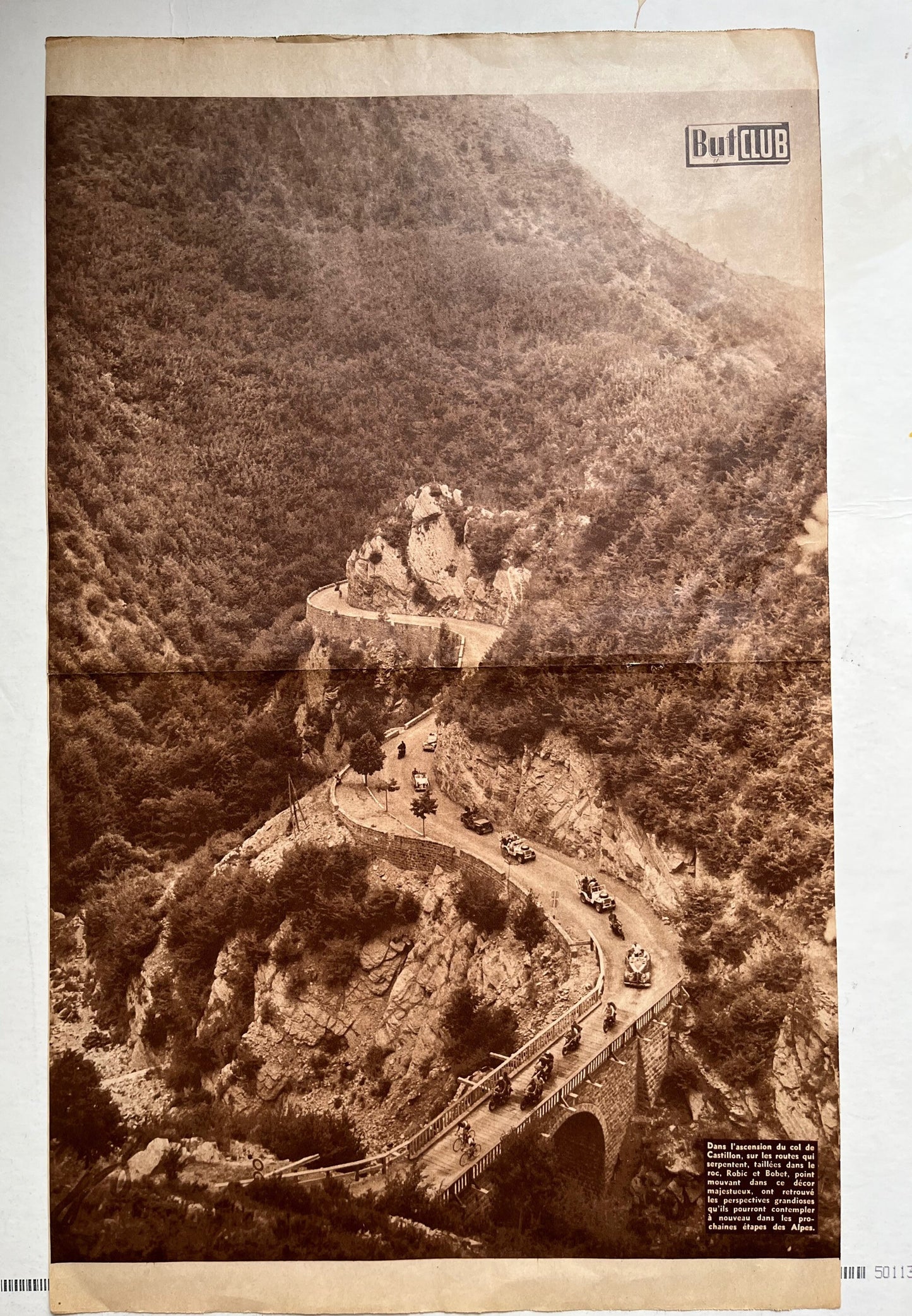 Vintage Cycling Print - Tour de France Peloton, Le Col du Castillon, Original 1952