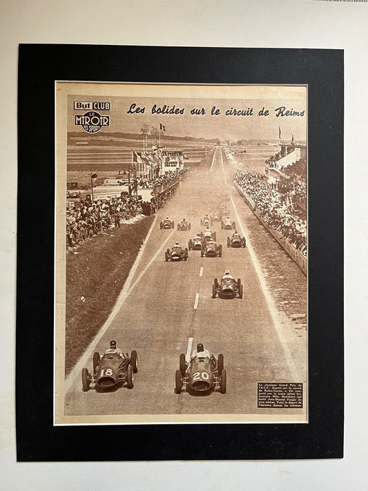 Vintage Grand Prix Print (French) - Jean Manuel Fangio, Reims, Original 1950