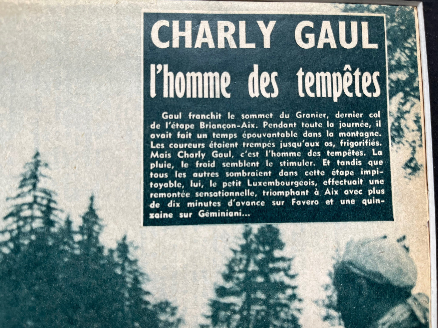 Vintage Cycling Print - Tour de France, Charly Gaul, Original 1958