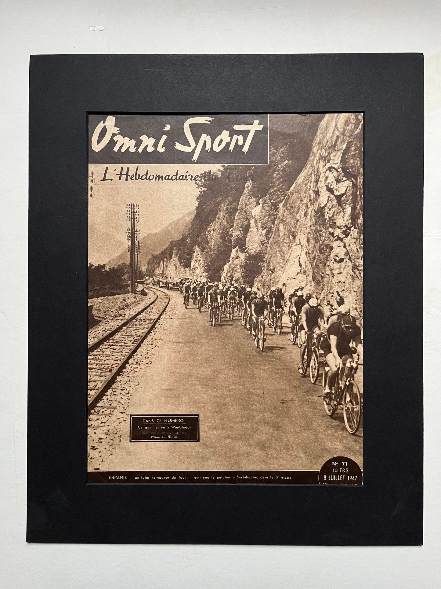 Vintage Cycling Print - Original Tour de France Peloton, French Alps 1947