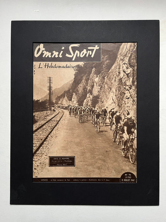 Vintage Cycling Print - Original Tour de France Peloton, French Alps 1947