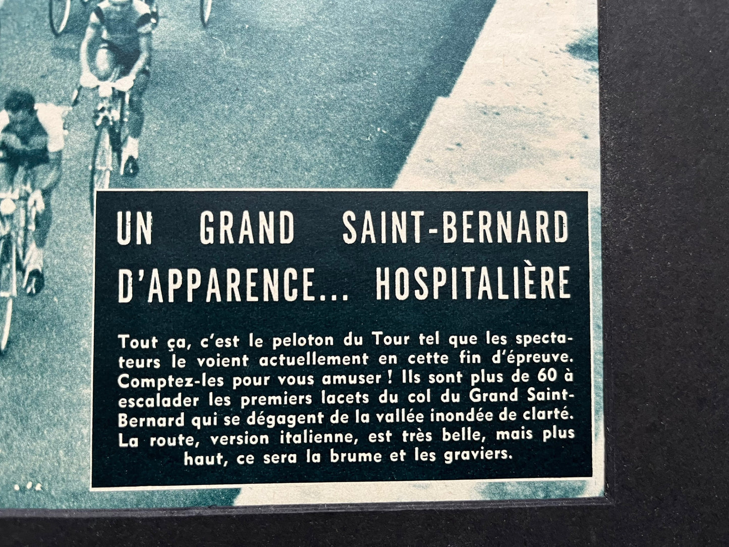 Vintage Cycling Print - Tour de France Peloton , Col Saint Bernard, 1958