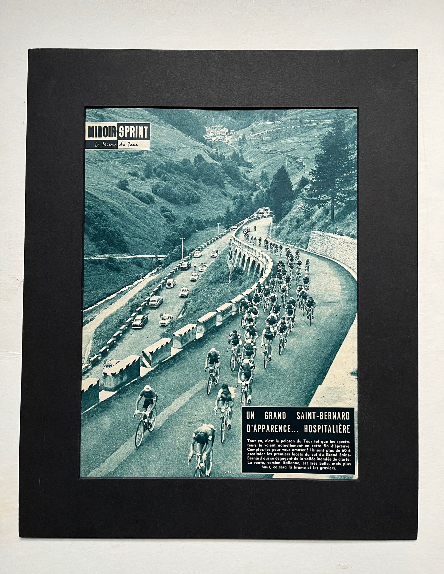 Vintage Cycling Print - Tour de France Peloton , Col Saint Bernard, 1958