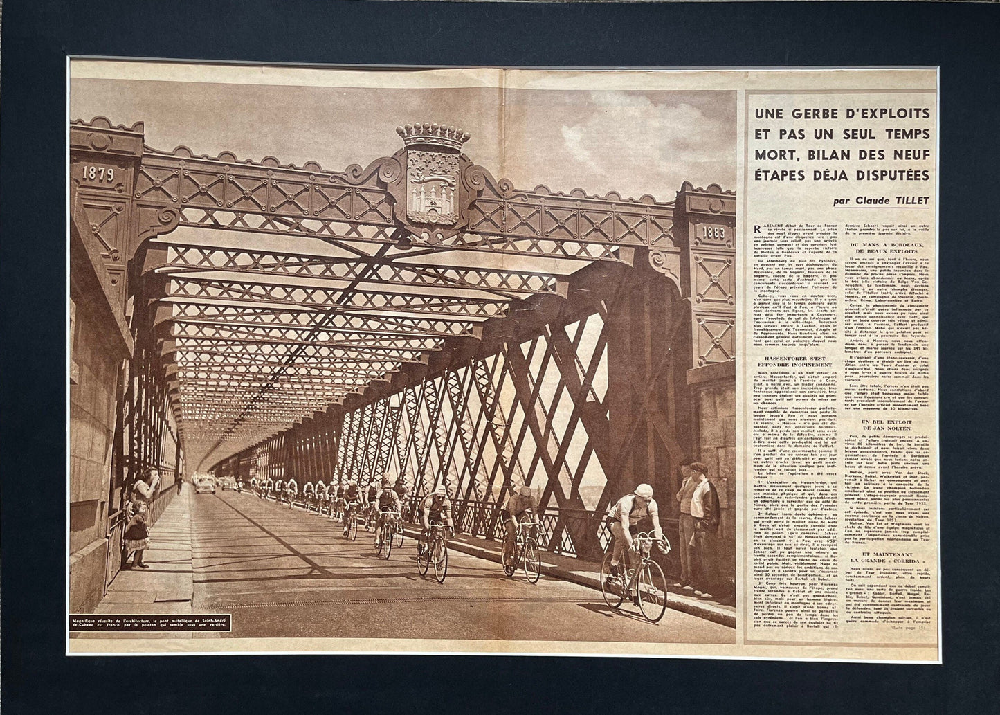 Vintage Cycling Print - Saint-André-de-Cubzac, Tour de France, Original 1950s