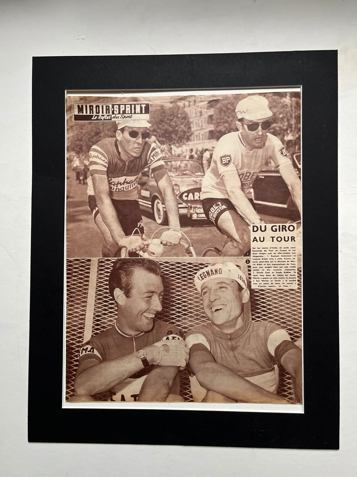 Vintage Cycling Print - Tour de France, Louison Bobet, Raphael Geminiani, Original 1950s