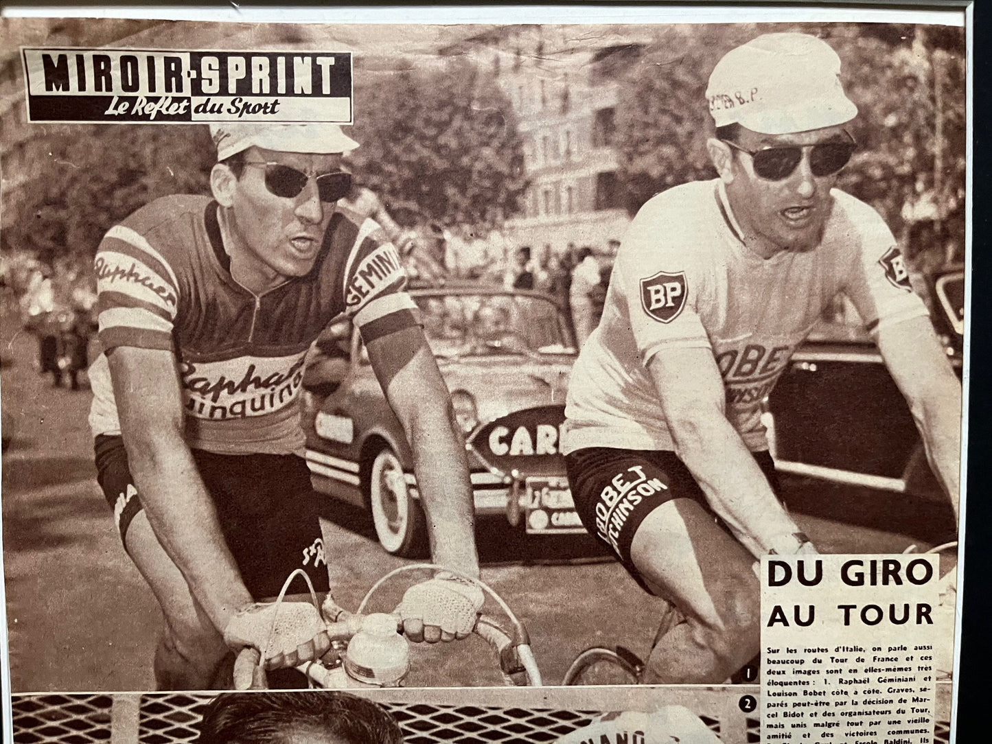 Vintage Cycling Print - Tour de France, Louison Bobet, Raphael Geminiani, Original 1950s