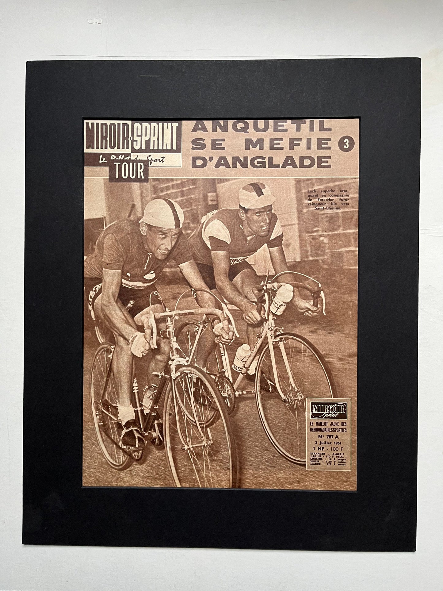 Vintage Cycling Print - Tour de France, Jacques Anquetil, Original  1961