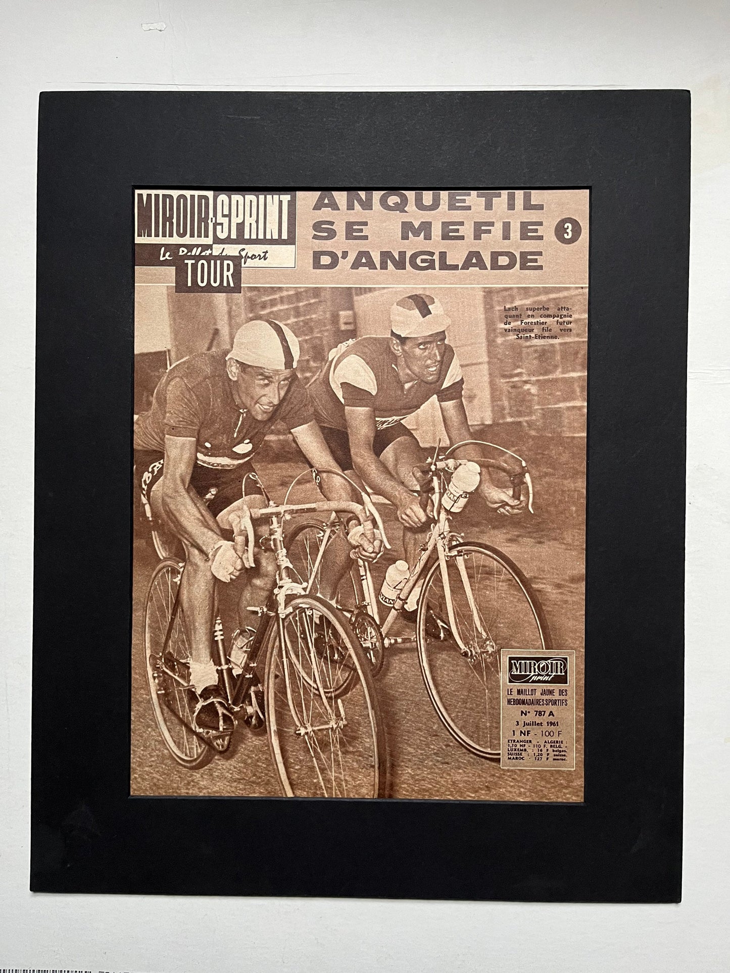 Vintage Cycling Print - Tour de France, Jacques Anquetil, Original  1961