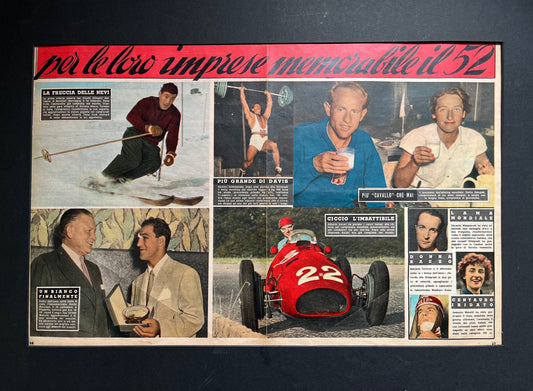 Vintage Italian sports print Ferrari / Rocky Marciano / Ski 1952