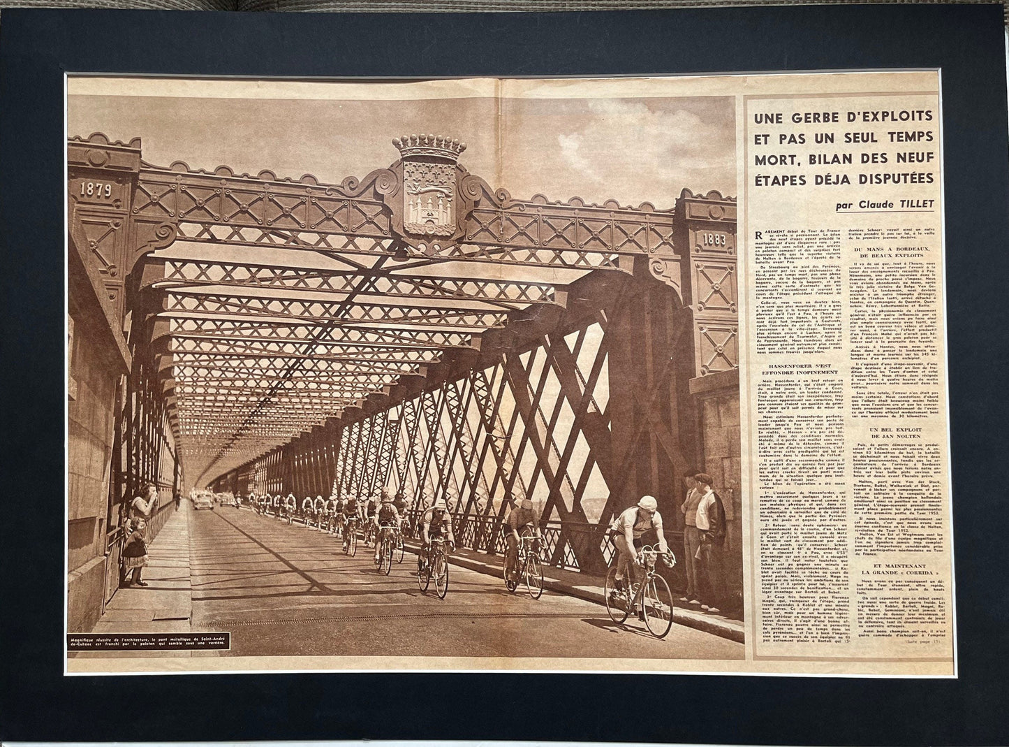 Vintage Cycling Print - Saint-André-de-Cubzac, Tour de France, Original 1950s